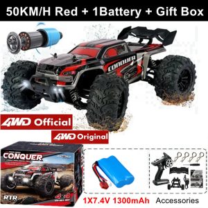 1:16 Scale High Speed RC Off-Road Racing Truck - 4WD Remote Control Toy - 50KM Red 1Battery