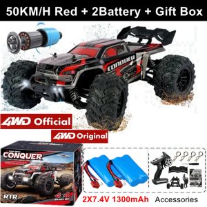 1:16 Scale High Speed RC Off-Road Racing Truck - 4WD Remote Control Toy - 50KM Red 2Battery