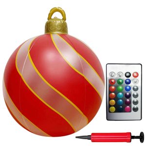 24 Inch LED Lighted Inflatable Christmas Ball - Giant PVC Outdoor Decor - 10