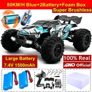 1:16 Scale High Speed RC Off-Road Racing Truck - 4WD Remote Control Toy - 80KM Blue 2Battery