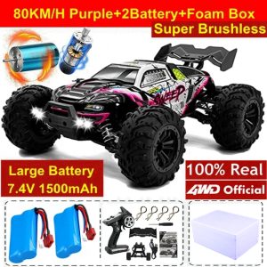 1:16 Scale High Speed RC Off-Road Racing Truck - 4WD Remote Control Toy - 80KM Purple 2Battery