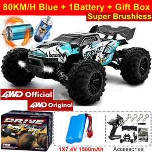 1:16 Scale High Speed RC Off-Road Racing Truck - 4WD Remote Control Toy - 80KM Blue 1Battery