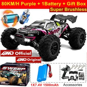 1:16 Scale High Speed RC Off-Road Racing Truck - 4WD Remote Control Toy - 80KM Purple 1Battery