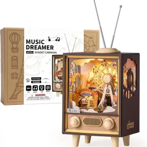 3D Wooden Puzzle Music Box Kit - Sunset Carnival Model with LED Light