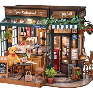 3D Wooden Puzzle Miniature Dollhouse Kit - Bistro Bar with LED Lights
