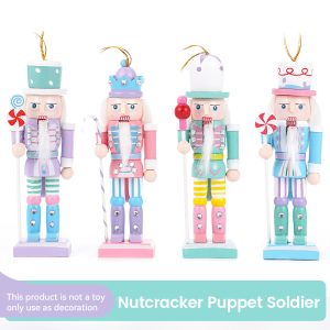 4PCS Wooden Nutcracker Figurines Set - Macaron Candy Christmas Tree Ornaments
