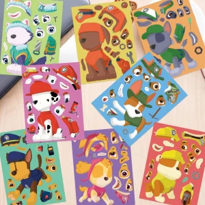 8/16/48 Sheets Cartoon Dog Make-a-Face Puzzle Stickers - DIY Assemble Decals for Kids