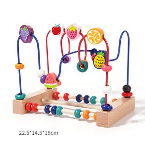 Wooden Bead Maze Cube Toy - Colorful Fruit & Animal Shapes Educational Learning Toy - Fruit Theme