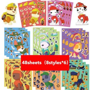 8/16/48 Sheets Cartoon Dog Make-a-Face Puzzle Stickers - DIY Assemble Decals for Kids - 8zd052-48sheets