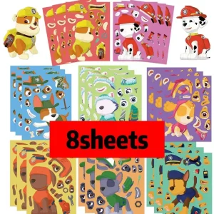 8/16/48 Sheets Cartoon Dog Make-a-Face Puzzle Stickers - DIY Assemble Decals for Kids - 8zd052-8sheets