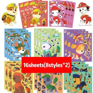 8/16/48 Sheets Cartoon Dog Make-a-Face Puzzle Stickers - DIY Assemble Decals for Kids - 8zd052-16sheets