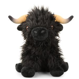 25cm Highland Cow Plush Toy - Soft Stuffed Animal Doll for Kids & Home Decor - Black
