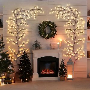 Tegooe Solar Powered Willow Vine String Lights, 96 LEDs 8 Modes Waterproof Fairy Lights for Outdoor Garden Wall Decoration