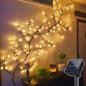Tegooe Solar Powered Willow Vine String Lights, 96 LEDs 8 Modes Waterproof Fairy Lights for Outdoor Garden Wall Decoration - Solar Power