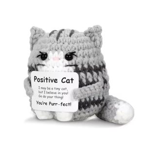 Handmade Crochet Cat Doll with Positive Message Card - Desktop Ornament Gift by Tegooe - Cat