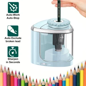 Tegooe Automatic Electric Pencil Sharpener with Auto-Stop for Standard Pencils (6-8mm) - Blue