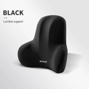 Ergonomic Car Seat Memory Foam Neck Pillow Headrest and Lumbar Support Cushion Set - Black Waist