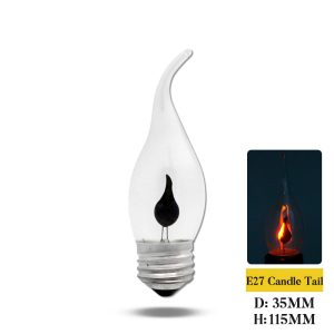 LED Flame Effect Candle Light Bulb, E27 E14 Base, 3W Decorative Flickering Candelabra Light for Home Lighting - E27 Candle Tail