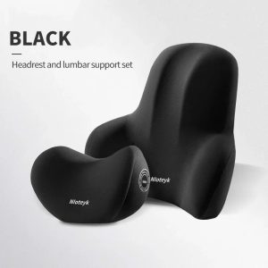 Ergonomic Car Seat Memory Foam Neck Pillow Headrest and Lumbar Support Cushion Set - Black Set