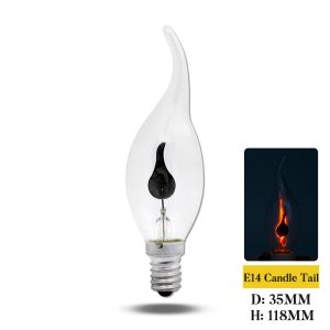 LED Flame Effect Candle Light Bulb, E27 E14 Base, 3W Decorative Flickering Candelabra Light for Home Lighting - E14 Candle Tail