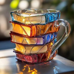 Bookhaven Mug Glass - 3D Painted Creative Library/Book Lover Coffee Cup with Handle