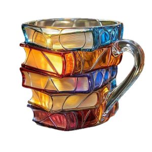 Bookhaven Mug, 3d Painted Creative Library Book Lover Coffee Cup With Handle, Stained Glass Design