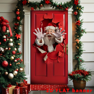 Christmas Santa Claus Door Cover Banner – Fun Fabric Holiday Decoration for Front Door or Party Backdrop (Tegooe)