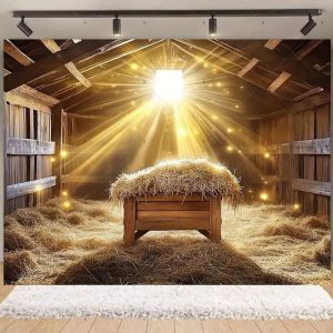 Nativity Scene Christmas Backdrop | Stained Glass Style Nativity Background Banner for Holiday Party & Photo Booth Props - Qmy82-20