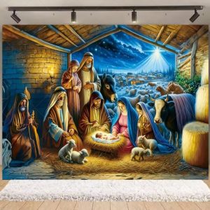 Nativity Scene Christmas Backdrop | Stained Glass Style Nativity Background Banner for Holiday Party & Photo Booth Props - Qmy82-22