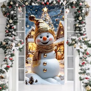 Gold Theme Snowman Linings For Christmas Doors Xmas Door Cover Outdoor Garden Front Door Decoration New Year 2026 Party Supplies