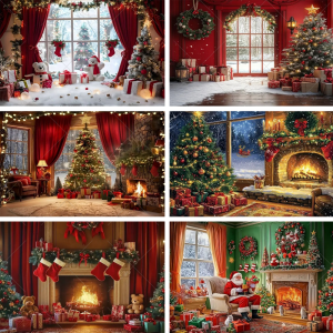 Christmas Party Decoration Winter Fireplace Xmas Tree Background Baby Shower Supplies Banner Photo Prop Backdrop Children Gift