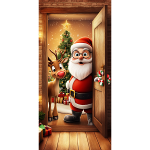 Christmas Door Cover Merry Christmas Background Banner Xmas Fabric Door Banner Photography Hanging Cover Photo Booth Props Decor - Style 3-180x90cm