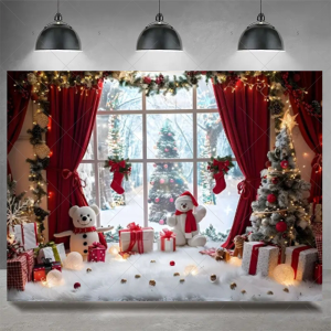 Christmas Party Decoration Winter Fireplace Xmas Tree Background Baby Shower Supplies Banner Photo Prop Backdrop Children Gift - Y60-2