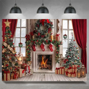 Christmas Party Decoration Winter Fireplace Xmas Tree Background Baby Shower Supplies Banner Photo Prop Backdrop Children Gift - Y60-3