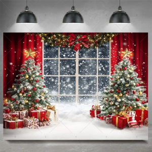 Christmas Party Decoration Winter Fireplace Xmas Tree Background Baby Shower Supplies Banner Photo Prop Backdrop Children Gift - Y60-5
