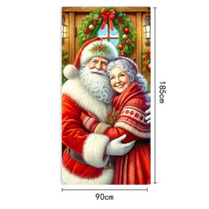 Christmas Door Cover Merry Christmas Background Banner Xmas Fabric Door Banner Photography Hanging Cover Photo Booth Props Decor - 14