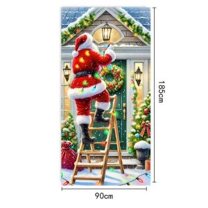Christmas Door Cover Merry Christmas Background Banner Xmas Fabric Door Banner Photography Hanging Cover Photo Booth Props Decor - 16