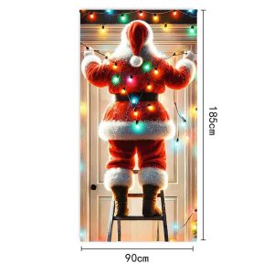 Christmas Door Cover Merry Christmas Background Banner Xmas Fabric Door Banner Photography Hanging Cover Photo Booth Props Decor - 18