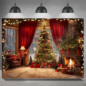 Christmas Party Decoration Winter Fireplace Xmas Tree Background Baby Shower Supplies Banner Photo Prop Backdrop Children Gift - Y60-10