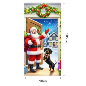 Christmas Door Cover Merry Christmas Background Banner Xmas Fabric Door Banner Photography Hanging Cover Photo Booth Props Decor - 21