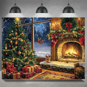 Christmas Party Decoration Winter Fireplace Xmas Tree Background Baby Shower Supplies Banner Photo Prop Backdrop Children Gift - Y60-13