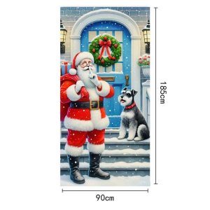 Christmas Door Cover Merry Christmas Background Banner Xmas Fabric Door Banner Photography Hanging Cover Photo Booth Props Decor - 22
