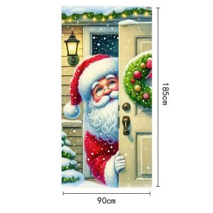 Christmas Door Cover Merry Christmas Background Banner Xmas Fabric Door Banner Photography Hanging Cover Photo Booth Props Decor - 23