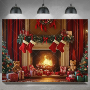 Christmas Party Decoration Winter Fireplace Xmas Tree Background Baby Shower Supplies Banner Photo Prop Backdrop Children Gift - Y60-15