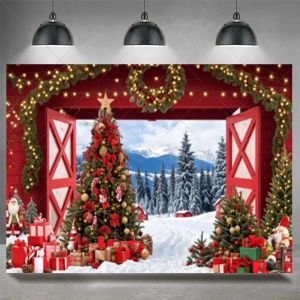 Christmas Party Decoration Winter Fireplace Xmas Tree Background Baby Shower Supplies Banner Photo Prop Backdrop Children Gift - Y60-18