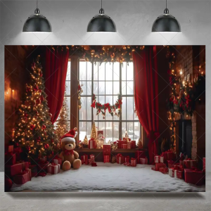 Christmas Party Decoration Winter Fireplace Xmas Tree Background Baby Shower Supplies Banner Photo Prop Backdrop Children Gift - Y60-22