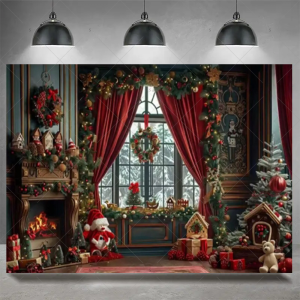 Christmas Party Decoration Winter Fireplace Xmas Tree Background Baby Shower Supplies Banner Photo Prop Backdrop Children Gift - Y60-20