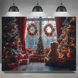 Christmas Party Decoration Winter Fireplace Xmas Tree Background Baby Shower Supplies Banner Photo Prop Backdrop Children Gift - Y60-21