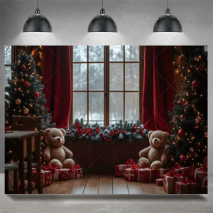 Christmas Party Decoration Winter Fireplace Xmas Tree Background Baby Shower Supplies Banner Photo Prop Backdrop Children Gift - Y60-23