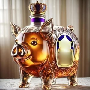 Luxury Pig Decanter with Crown Stopper – Novelty Glass Liquor Dispenser for Whiskey, Brandy, and Bourbon – Tegooe